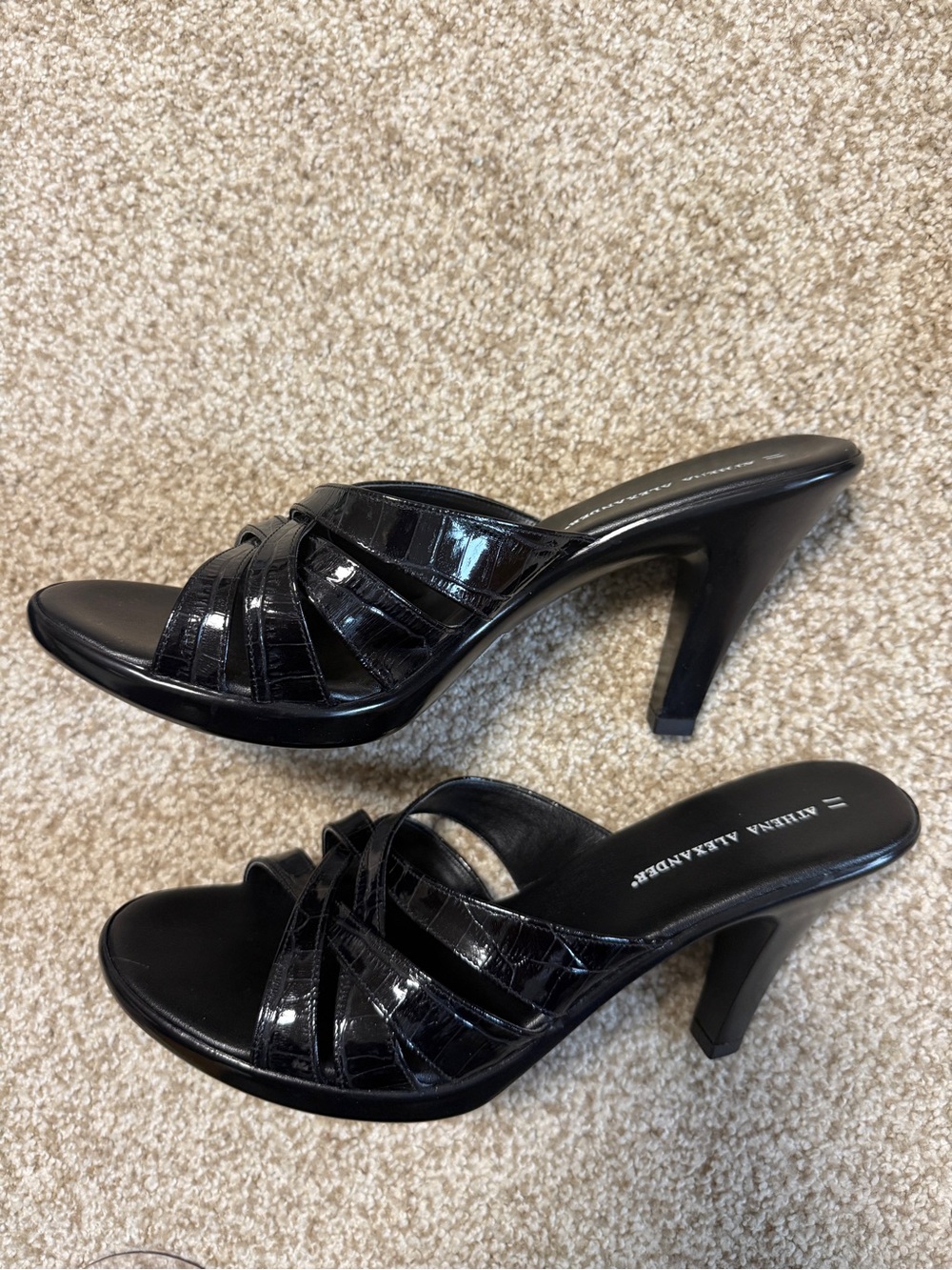Athena Alexander Black Patent Crisscross Mule Heels